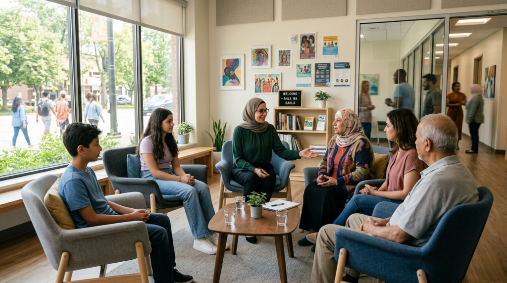 Wide-angle photograph of a multi-generational family session